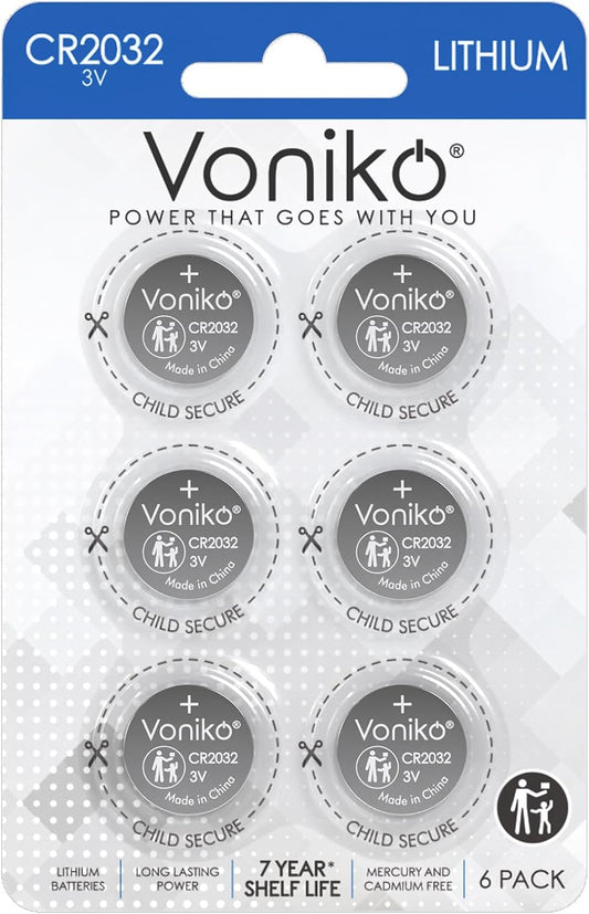 3 Volt CR2032 Battery 6 Pack – Lithium Batteries – 2032 Button Battery Flat – 7 Years Shelf Life