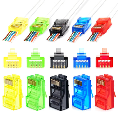 50PCS RJ45 Cat6 Pass through Connectors, Assorted Colors EZ to Crimp Modular Plug for Solid or Stranded UTP Network Cable